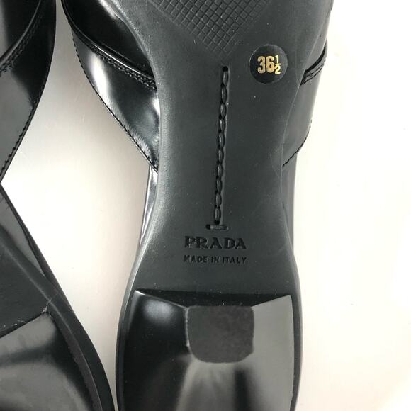 NIB Prada Logo Plaque Black Pointed Toe Kitten Heel Mules Pumps 36.5 - Picture 8 of 10
